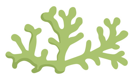 Vector green coral icon. Under the sea illustration with cute seaweeds. ocean plant clipart. Cartoon underwater or marine clip art for children isolated on white backgroundのイラスト素材