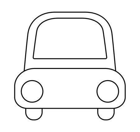 Vector black and white car front view. Funny car for kids. Cute vehicle line clip art. Retro transport icon or coloring page isolated on white backgroundのイラスト素材