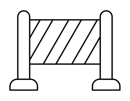 Vector black and white construction site passage prohibiting sign. Stripy line barrier. Road works zone icon or coloring page. Stop sign isolated on white backgroundのイラスト素材