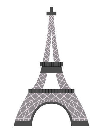 Vector Eiffel tower icon. Paris sight illustration. Traditional France landmark. Historical French flat style place of interest isolated on white backgroundのイラスト素材