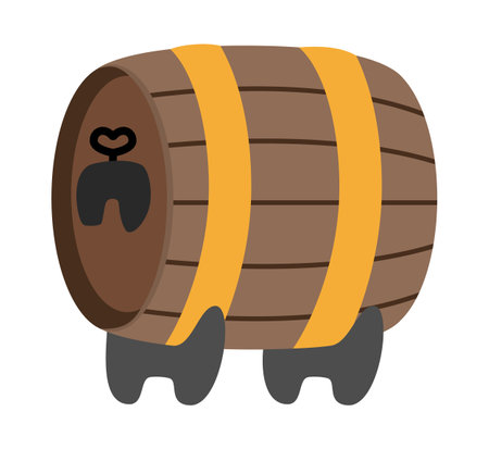 Vector barrel with wine bottle icon. Cask illustration. Cute France symbol clipart element. Alcohol drink keg illustrationのイラスト素材