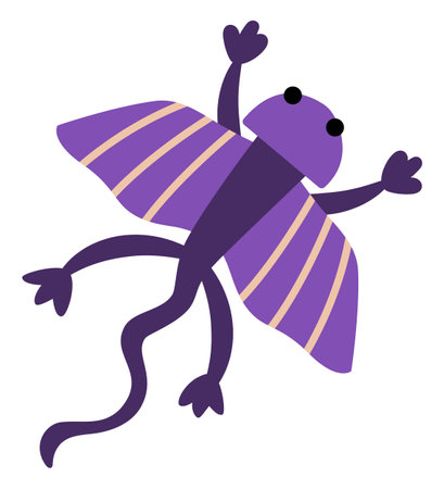 Vector flying lizard icon. Cute dinosaur with wings illustration for kids. Funny dino clipart for children isolated on white background. Cartoon prehistoric animal picture. Flying purple reptileのイラスト素材