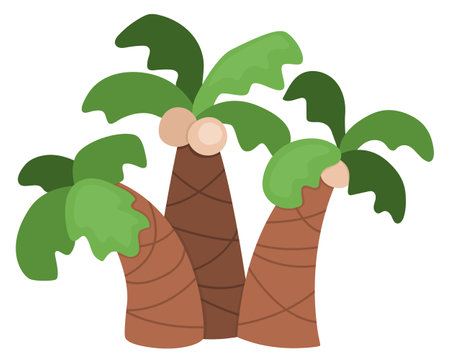Cute palm trees illustration. Vector tropical plant icon. Treasure island or prehistoric land picture. Funny pirate or dinosaur party element for kids isolated on white backgroundのイラスト素材