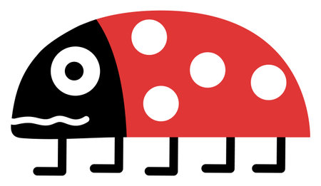 Vector cartoon ladybird. Funny prehistoric insect. Woodland beetle. Cute forest or garden ladybug illustration for kids isolated on white background. Tropical or rainforest bug iconのイラスト素材