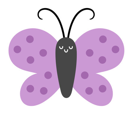 Vector flat purple butterfly icon. Funny woodland, forest or garden insect. Cute bug illustration for kids isolated on white backgroundのイラスト素材