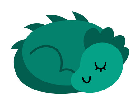 Vector green dragon icon. Magic creature clipart. Cute fairytale character. Woodland fantasy sleeping animal. Forest fairy tale illustration isolated on white backgroundのイラスト素材