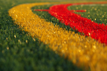 Painted lines on soccer turfの写真素材