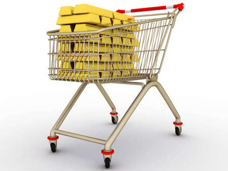Shopping cart with full gold ingotsの写真素材