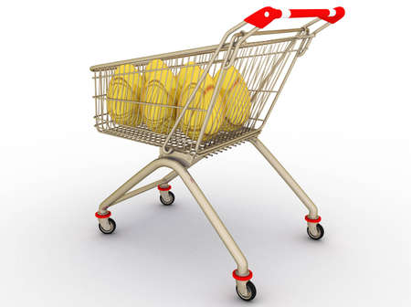Gold eggs into shopping cartの写真素材