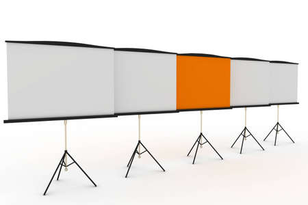 Portable projector screens with one orange of color in centerの写真素材