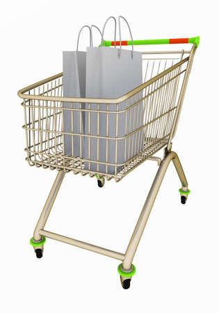 Shopping cart with paper bagsの写真素材