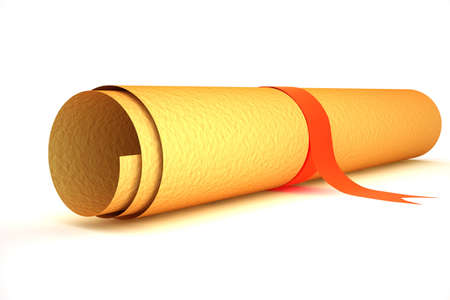 Ancient paper scroll with red stripe.の写真素材