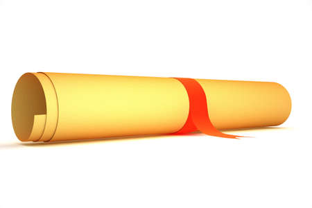 Ancient paper scroll with red stripe. Front viewの写真素材