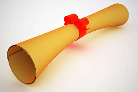 Ancient scroll with red bow of stripe.の写真素材