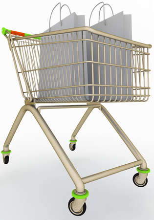 Shopping cart with paper bagsの写真素材