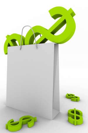 Dollar symbols in bag and floorの写真素材