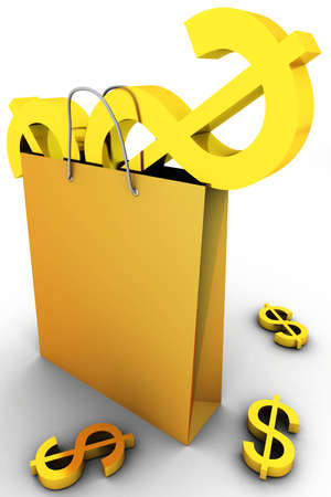 Gold sign of dollar in the bagの写真素材