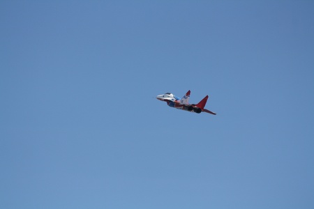 Russia, Gelendzhik, Gidroaviasalon - 2012, Aircraft Mig-29 of Aerobatic team Swifts in flightのeditorial素材