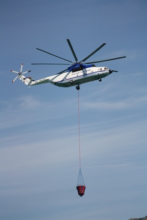 Russia, Gelendzhik, Gidroaviasalon - 2012, Heavy helicopter Mi-26T with polyethylene drum for the extinguishing of firesのeditorial素材