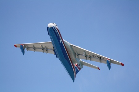 Gelendzhik, Russia - September 9  Seaplane Be-200ES of EMERCOM Russia view from the bottomのeditorial素材