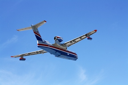 Gelendzhik, Russia - September 9  Seaplane Be-200ES of EMERCOM Russia view from the bottomのeditorial素材