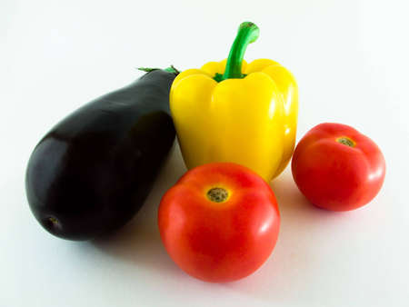 Vegetables, two tomato, pepper, eggplant still lifeの写真素材