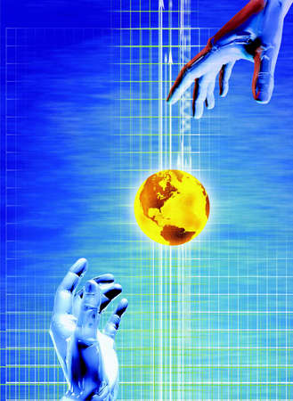 Two hands with the two sides dragged to Earth