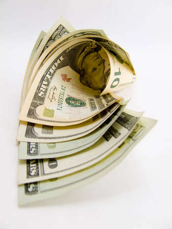 ten and twenty dollars on the white backgroundの写真素材