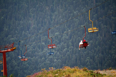 Cable car high in the mountainsの写真素材