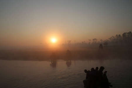 Sunrise in Chitwan National park, Nepalのeditorial素材