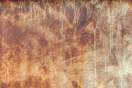 Old rusty metal wall with traces of paint