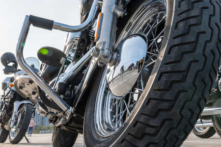 Kazan, Russia-September 26, 2020: Harley Davidson motorcycle in the parking lot during a meeting of...