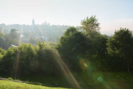 Morning rays of the sun against the background of the vladimir cathedralの写真素材