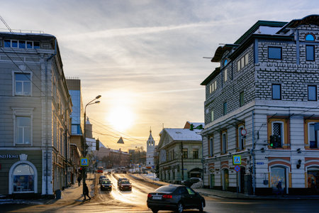 View of the old street at the setting sun