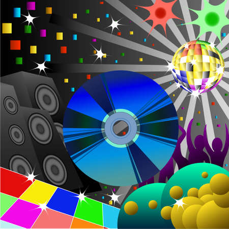 CD-ROM image on the background of a disco in a nightclubのイラスト素材