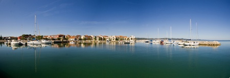 Blue panorama of Turanj, it`s port and the seaの写真素材
