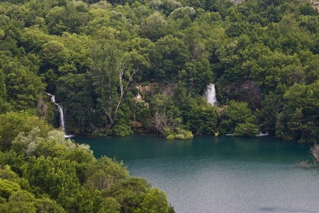 Brkljansko lake with the waterfall の写真素材