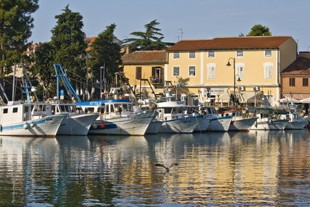 Fishing boats in Novigrad portのeditorial素材