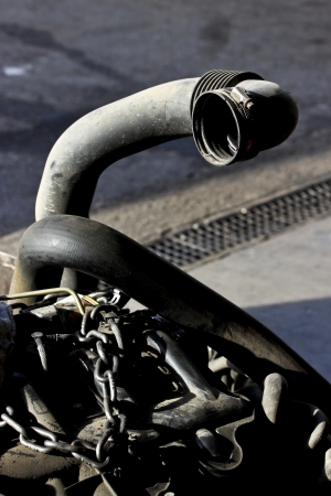 Exhaust pipe at the mechanicの写真素材
