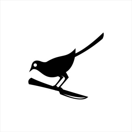 standing magpie bird on knife vector. animal logo template. bird icon design inspirationのイラスト素材