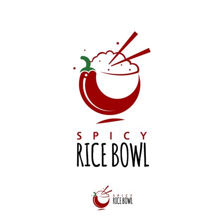 healthy food modern logo design template. rice bowl icon with chopstick and chili vector for gourmet industryのイラスト素材