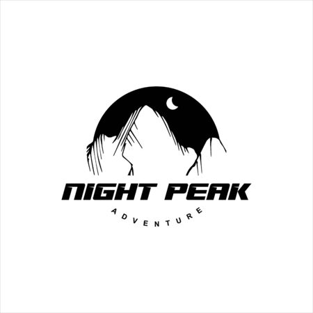 modern emblem night mountain peak badge vector black dark for adventure sport logo template and print art illustration design ideaのイラスト素材