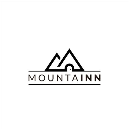 hostel logo design inspiration simple playful emblem in shape of mountain and inn text vectorのイラスト素材