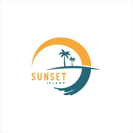 simple illustration of palm tree and sunset vector for nature or beach recreation logo design inspirationのイラスト素材