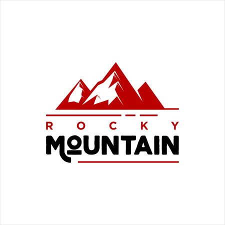 modern mountain badge with red color for outdoor vector logo template or icon design elementのイラスト素材