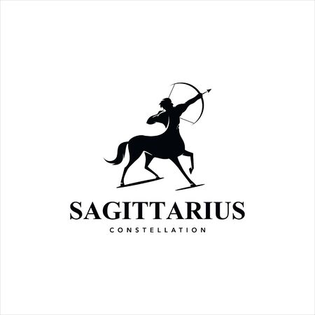 black simple bold Sagittarius vector zodiac logo design template and icon design ideaのイラスト素材