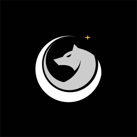 simple circle moon wolf vector graphic animal purity design template ideaのイラスト素材
