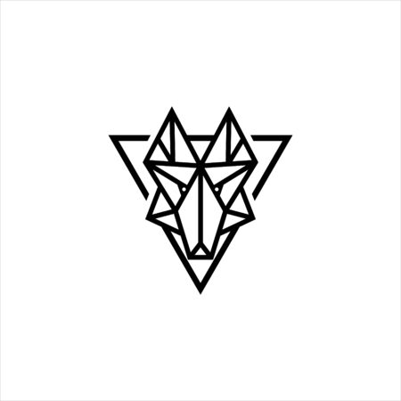 simple line art wolf head logo. triangle shape animal vector icon graphic design template ideaのイラスト素材