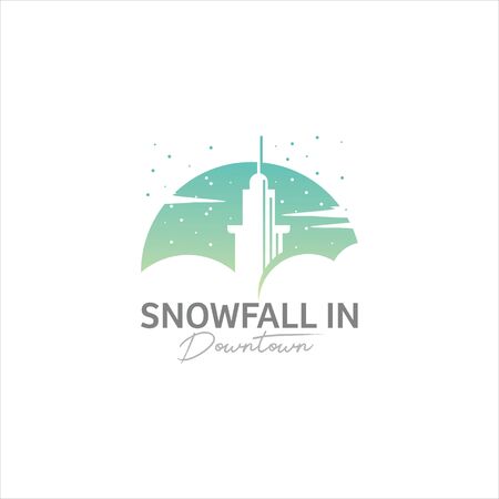 fun snowfall illustration colorful background logo design template. season city icon inspirationのイラスト素材
