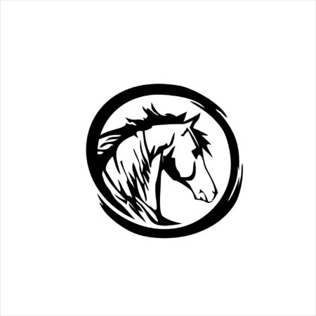 illustration of horse head black round vintage stamp style animal  graphic design template ideaのイラスト素材